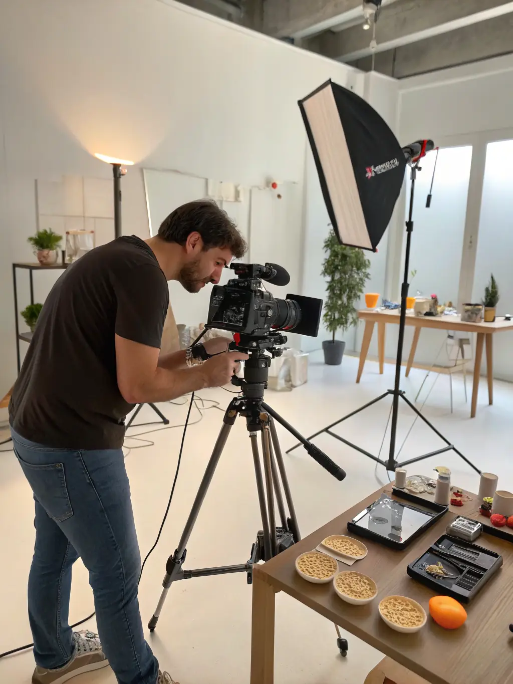 A content creator filming a video in a modern studio, representing Vixo Creators' comprehensive brand and content management services.